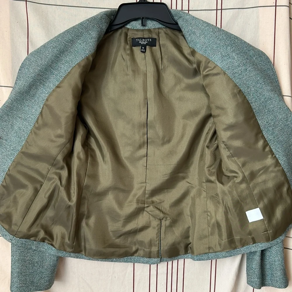 Talbots Petites Wool Blend Tweed Blazer Academia Office Preppy Festive Green 4P - Picture 12 of 14